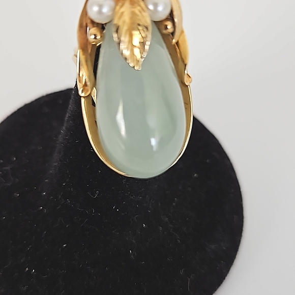 Vintage 14k Ming's Jadeite/Pearl Ring - Picture 3 of 8